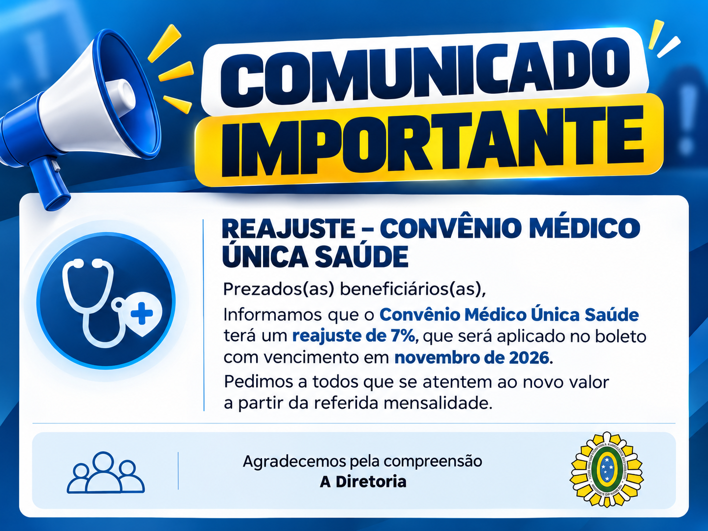 REAJUSTE – CONVÊNIO MÉDICO ÚNICA SAÚDE